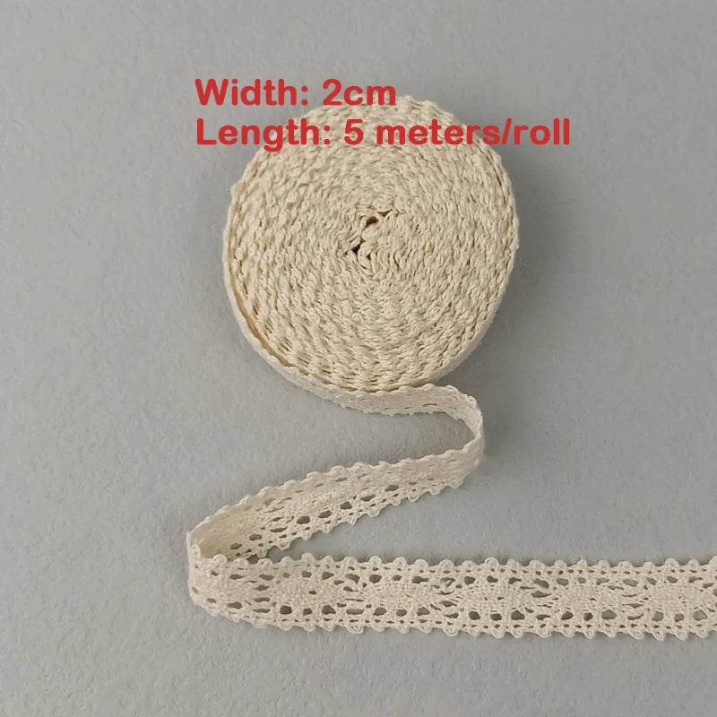 5M Cotton Lace Trim Sewing Crochet Lace Ribbon Beige Trim Lace Ribbon DIY Wedding Party Christmas Gift Decor Sewing Craft Supply - P12 Hub Europe