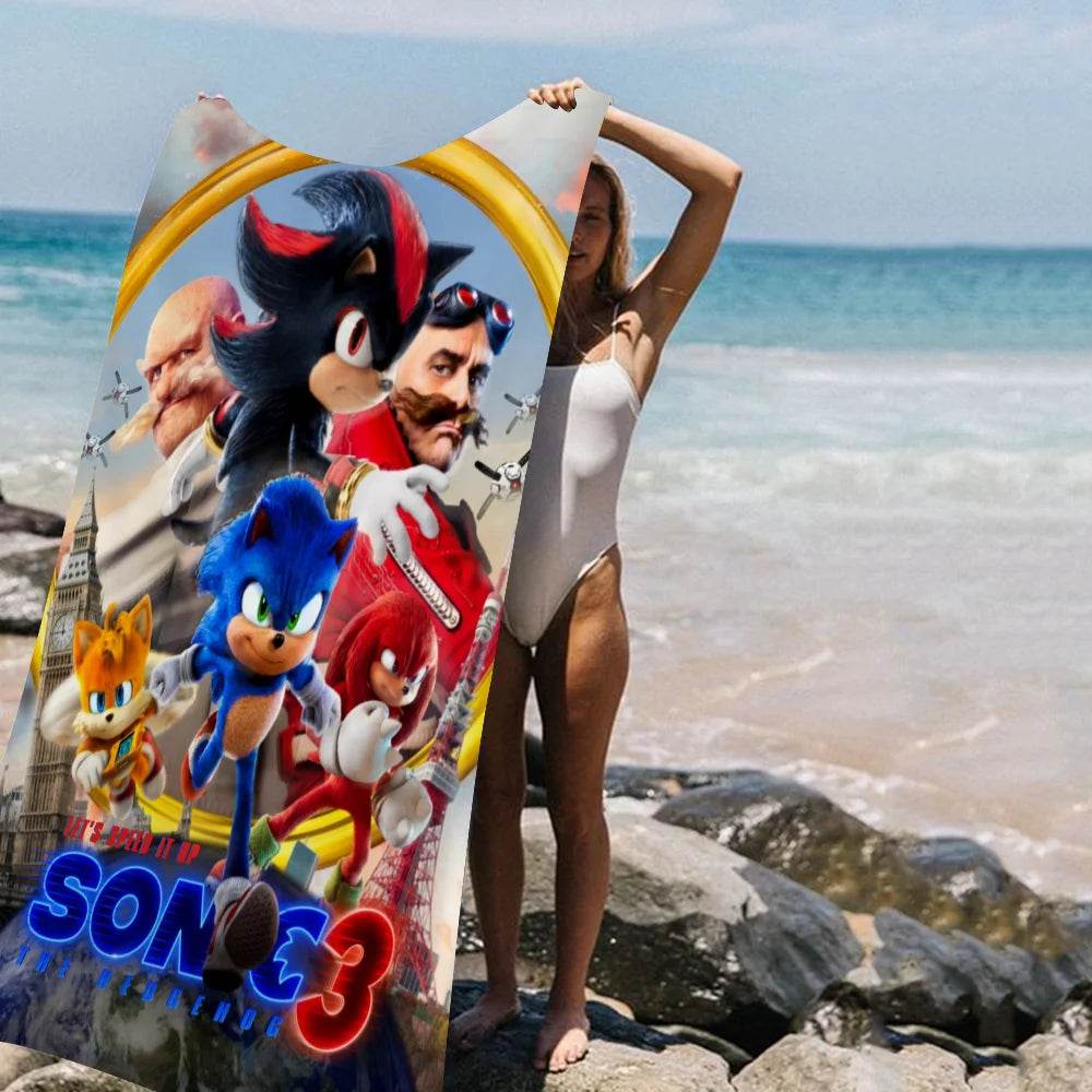 Cartoon S-Sonic Anime Beach Swimming Towel Soft Absorbent Washcloth Children's Gifts For Kids Travel Camping Gym - P12 Hub Europe