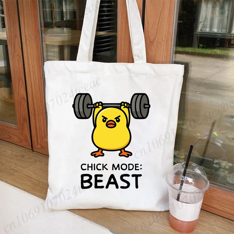 Funny Workout Gym Graphics Women Handbags Humor Duck Shoulder Bag Fashion Chick Lifting Weights Tote Shopping Bag for Ladies
