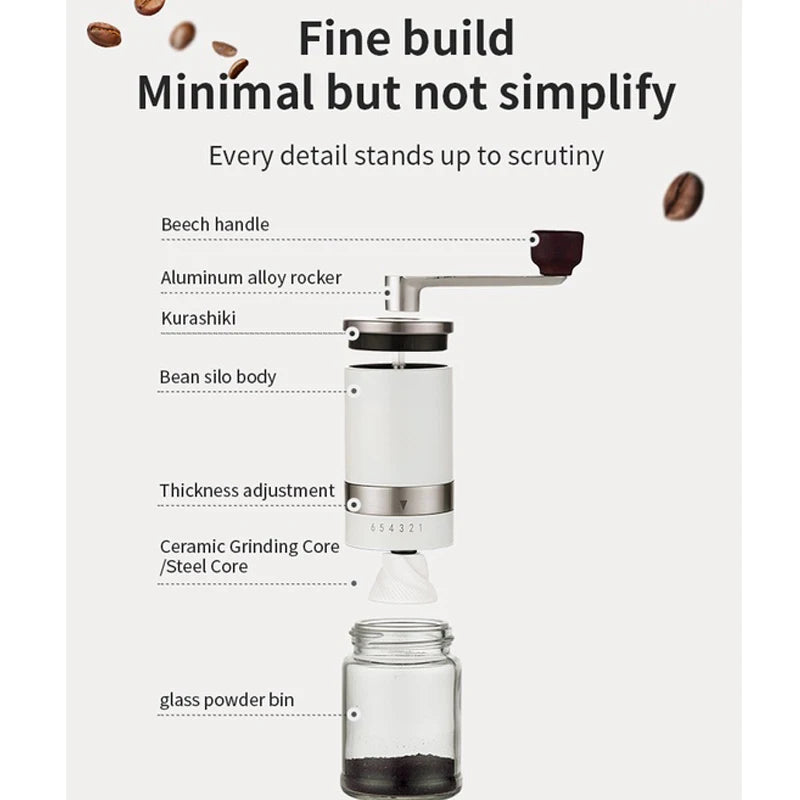Manual Coffee Bean Grinder Portable Stainless Steel Crank Handle Coffee Grinder Ceramic Grinding Core 6 Gears Kitchen Tool