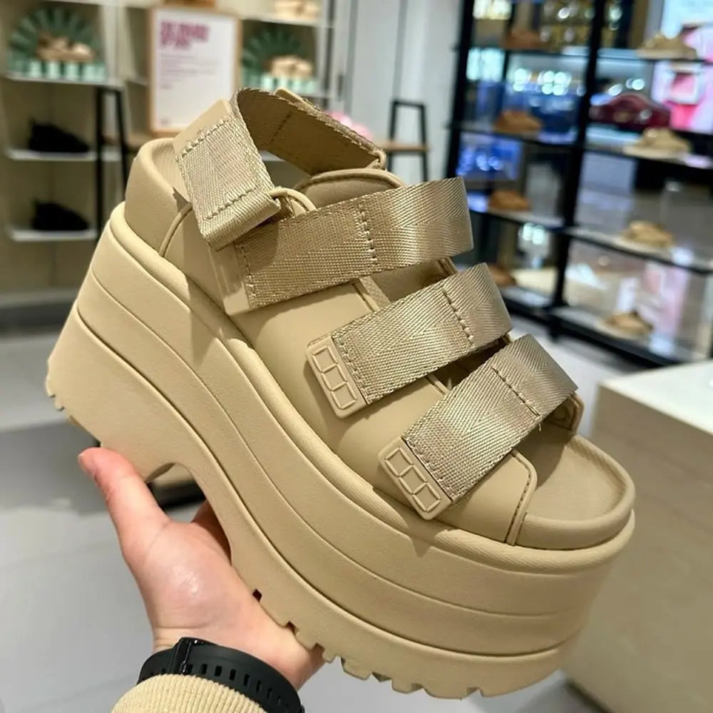 11CM High Platform Sandals Women Summer Hidden Heel Casual Mules Shoes Female Outside Beach Slipper Breathable Chunky Sneakers