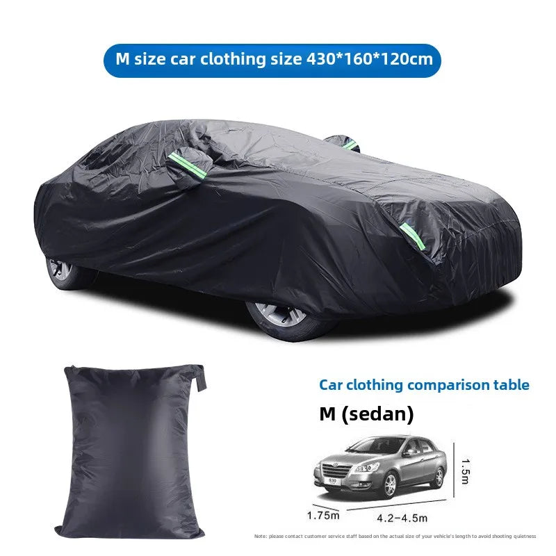 Black Silver Coated Rainproof Sunscreen Reflective Strip Outdoor Sunshade Dust Proof Protection Hatchback Sedan SUV Car Cover