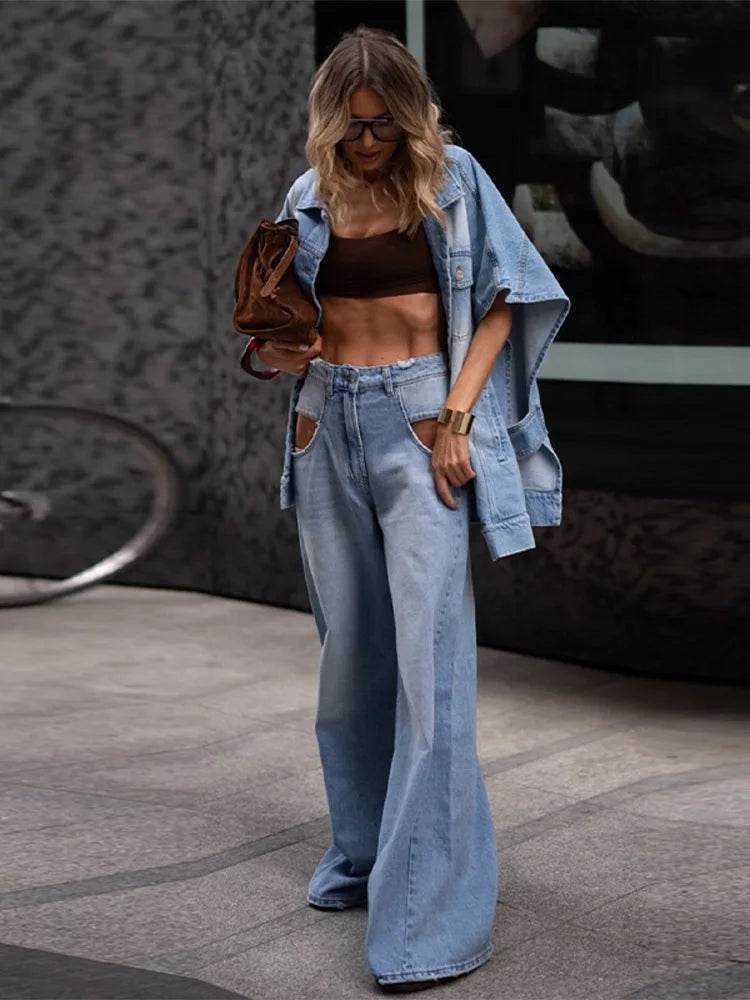Women's Oversized Denim Two-Piece Set - P12 Hub Europe