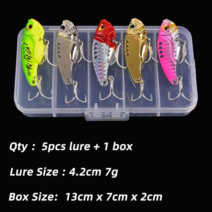 Aorace 5pcs/box Metal VIB 3/7/10/15/20g Fishing Lure Vibration Spoon Hard Baits Crankbait Wobbler Swimbait Cicada VIB Tackle