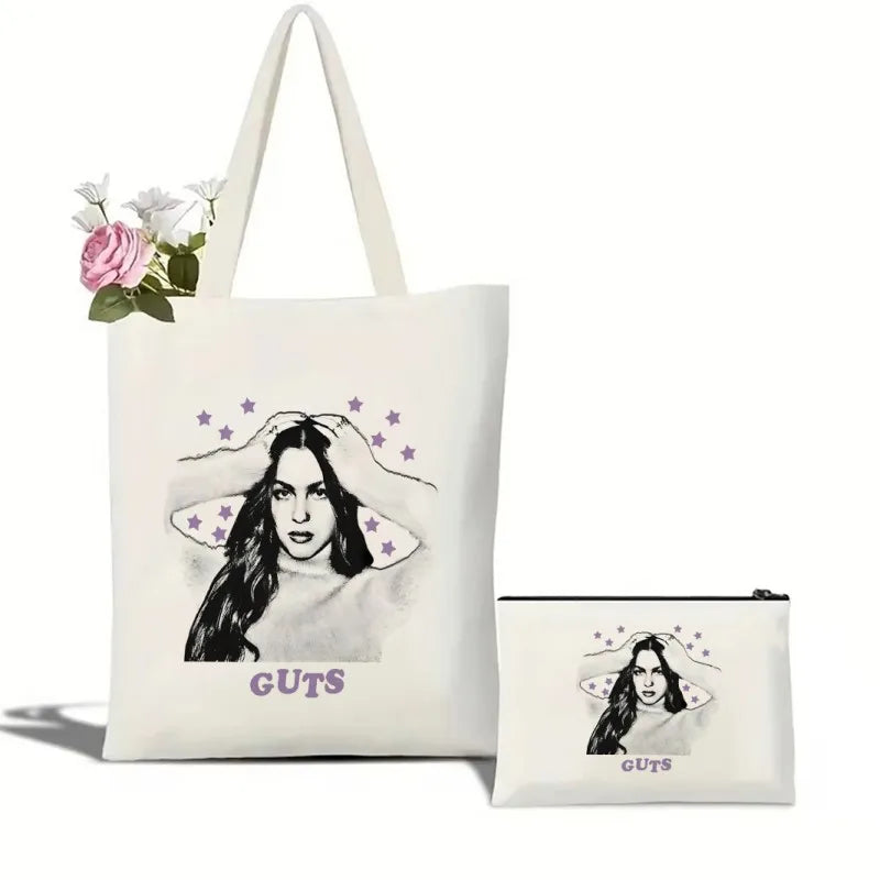 Vintage Olivia Rodrigo Guts Tour Canvas Tote Bag Cosmetic Bag Large Capacity Shopping Bags Shoulder Handbag Eco Girl Handbags