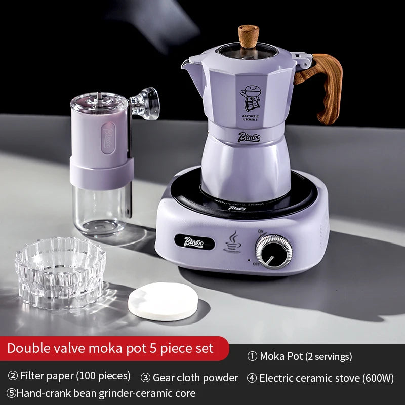 Bincoo Double Valve Moka Pot Espresso Latte Brewing Coffee Extraction Pot Electric Stove Heating 220V Home Barista Accessories