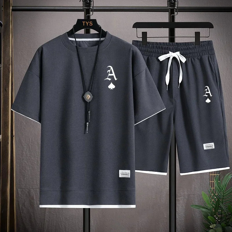 Men's casual and fashionable sportswear, summer outdoor short-sleeved T-shirts and sports shorts, and daily casual two-piece set