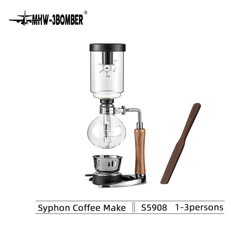 MHW-3BOMBER Siphon Coffee Maker with Wooden Handle,Vacuum Brewer Pot, Japanese Syphon Machine, 1-3Cups Glass Drip Coffee Maker
