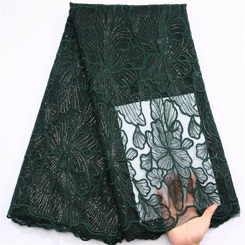 African Milk Silk Mesh Lace with Sequins 2025 French Net Lace Fabric Sewing Embroidered Lace Tulle Nigerian Women Wedding Dress - P12 Hub Europe