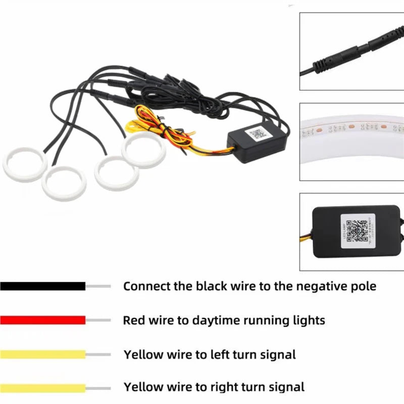 4PCS 12V 24V COB Car Angel Eyes Decoration Light RGB Ambient Headlight With App Control Streamer Driving Lamp For Car Decorative