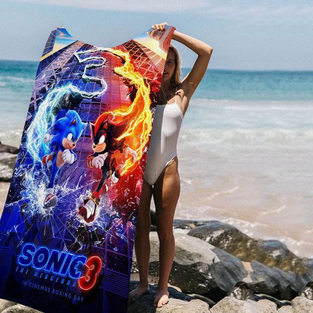 Cartoon S-Sonic Anime Beach Swimming Towel Soft Absorbent Washcloth Children's Gifts For Kids Travel Camping Gym - P12 Hub Europe