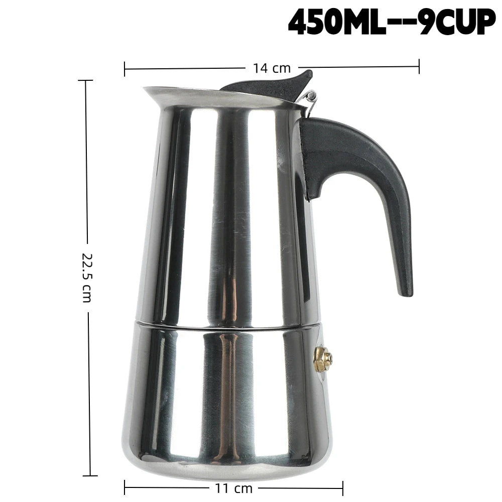 Moka Pot Stainless Steel Coffee Pot Stovetop Espresso Maker Percolator Coffee Maker 200ml/4 Cup with Electric Stove