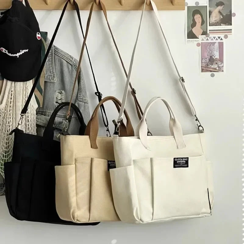 Canvas Ladies Bag Simple Student Large Capacity Horizontal Commuter Shoulder Slanting Portable Handbag