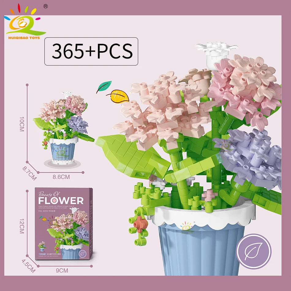 HUIQIBAO MOC Eternal Bouquet Micro Building Blocks Flower Model DIY Home Desk Plant Decoration Assemble Brick Toy For Children