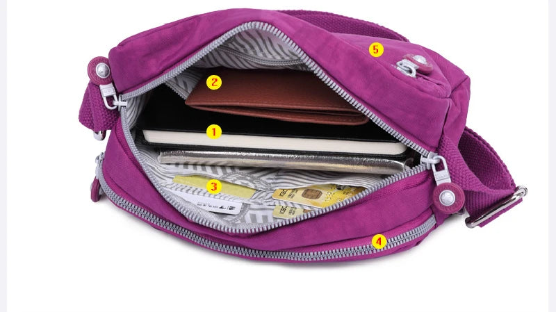 High Quality New Nylon Women Shoulder Messenger Bag Girl Cross Body Phone Purse Lightweight Blue Purple Black Red Grey M1570