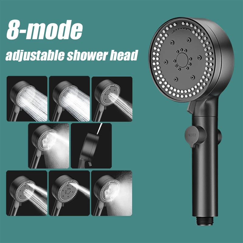 VILOYI 8 Modes Adjustable Shower Head High-pressure Water Saving Black Showerhead Handheld Bathroom Massage Showers Nozzle