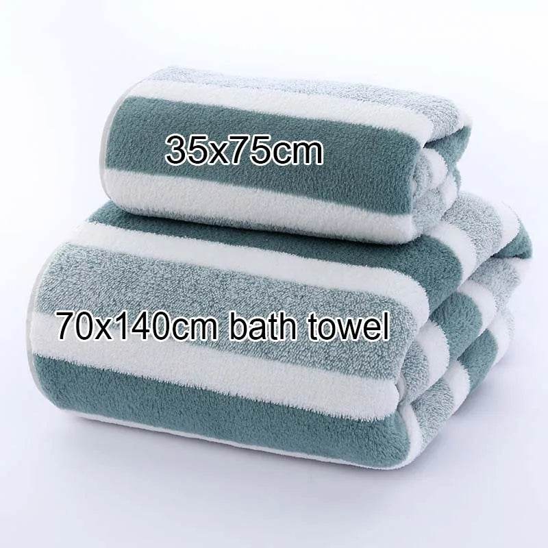 1 pcs Striped Face Towel 35x75cm For Bathroom Or Soft And Absorbent Quick-Drying Experience Microfiber Bath Towel 70x140cm - P12 Hub Europe