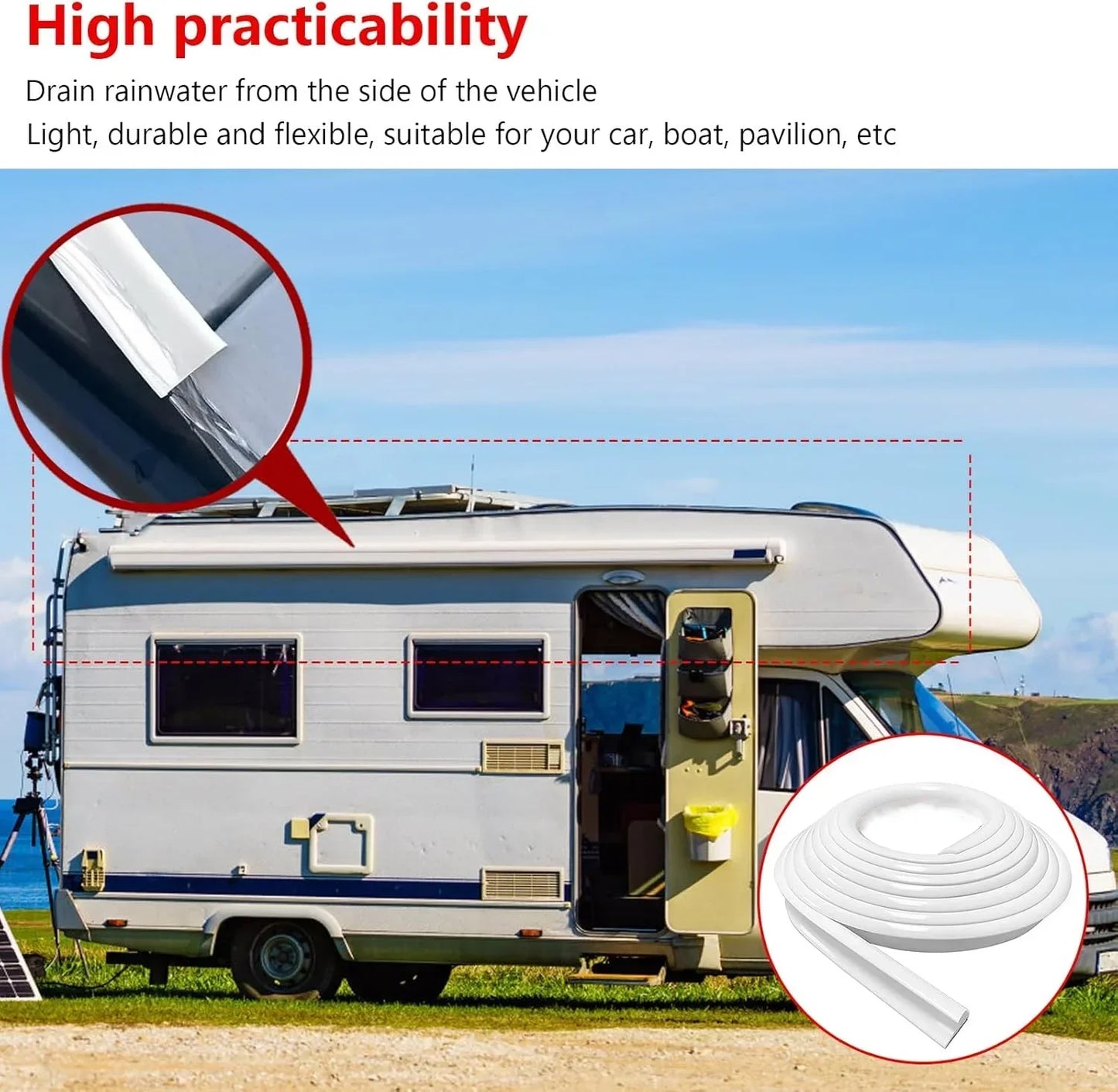 1m Van Gutter Rain GuardDrip Stop Water Guide Rubber Waterproof Sealing Strip for Caravan Motorhome Camper RV Accessories