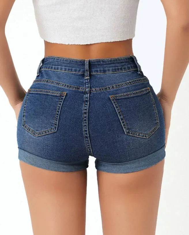 Women's Ripped High-Waist Denim Shorts - P12 Hub Europe