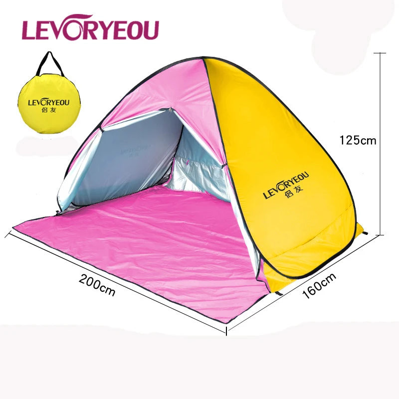 2Second Quick Open Fully Automatic Beach Tent 200*165*125cm UV Protection Sunshade Pop Up Waterproof Silver Coated Steel Pole