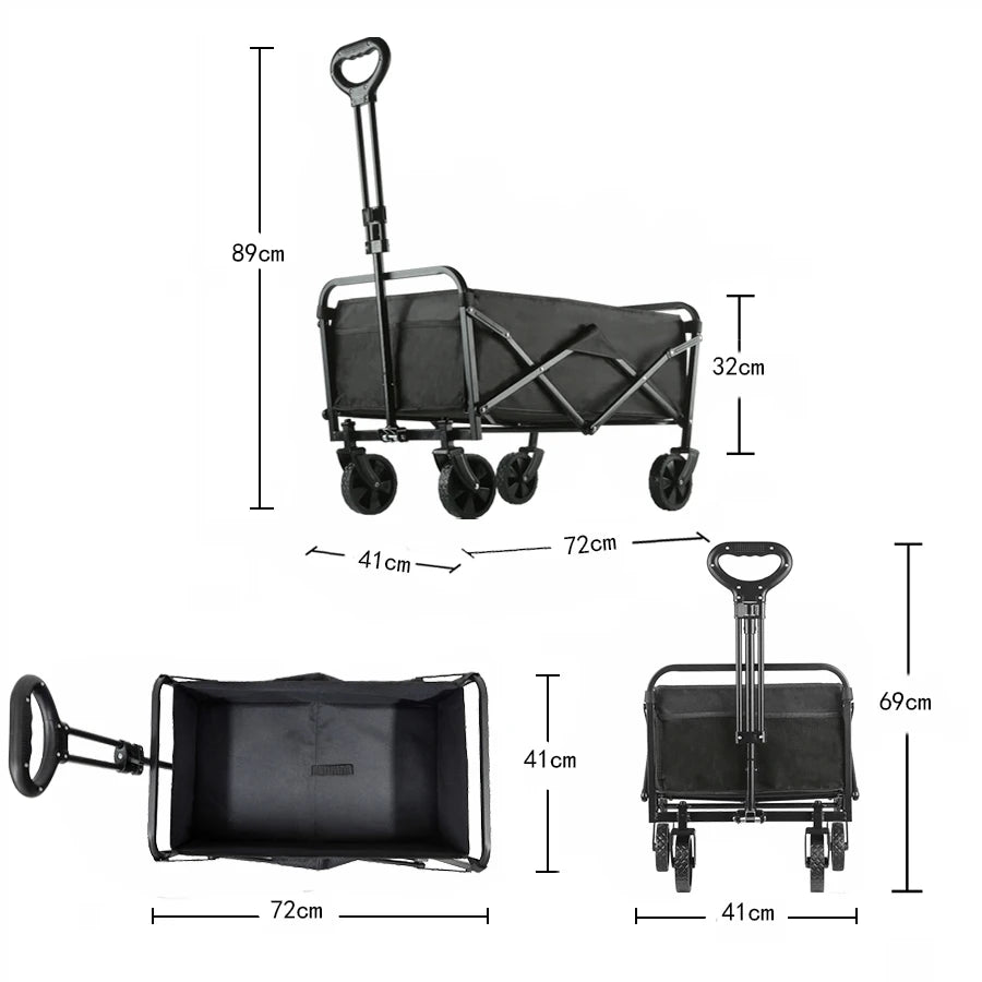 Outdoor Camping Folding Utility Wagon Cart Heavy Duty Large Capacity Fold Wagon Collapsible Portable Garden Picnic Trolley