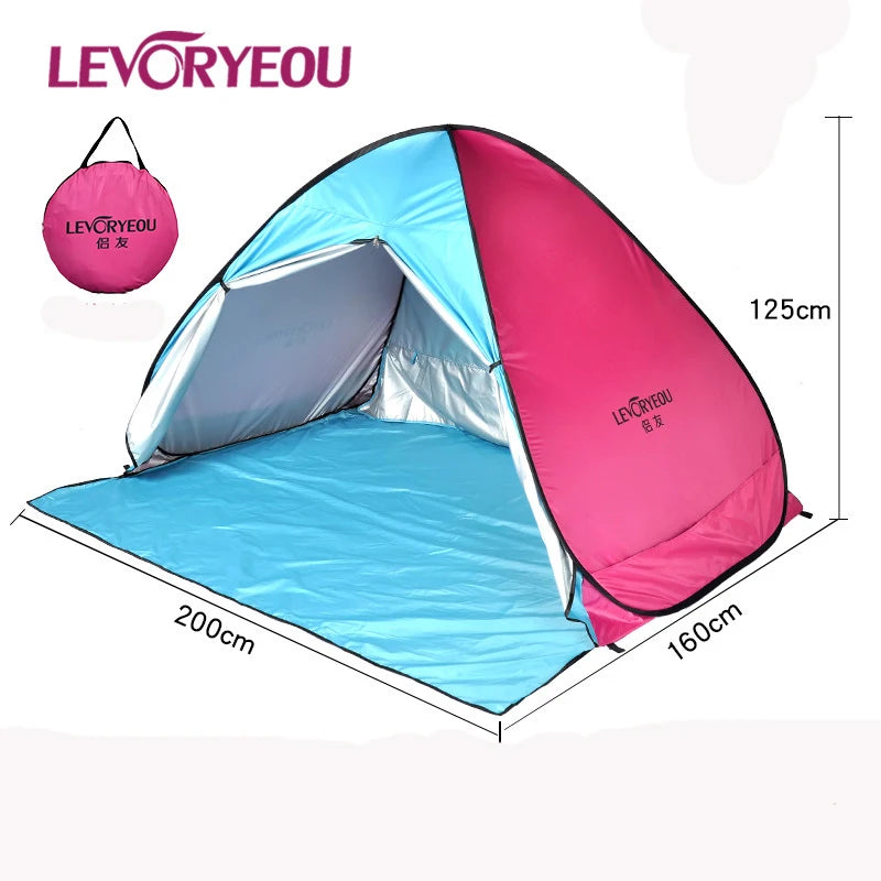 2Second Quick Open Fully Automatic Beach Tent 200*165*125cm UV Protection Sunshade Pop Up Waterproof Silver Coated Steel Pole