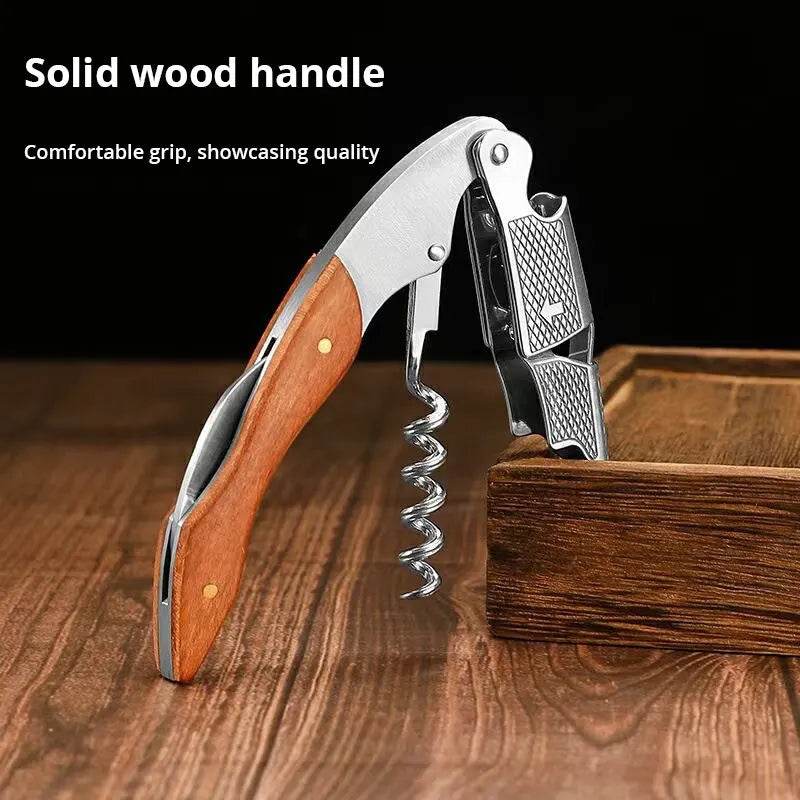 1pc Stainless Steel Wood Handle Wine Corkscrew Professional Wine Opener Portable Screw Corkscrew Multifunction Beer Cap Bottle - P12 Hub Europe