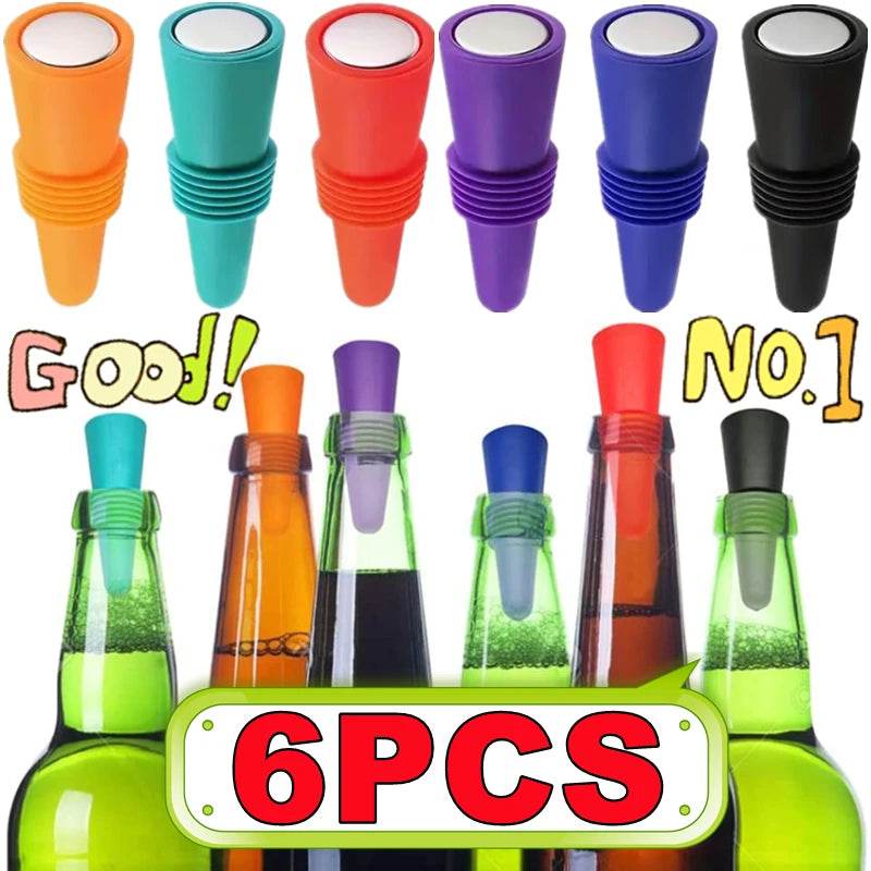 New 6/2/1PC Silicone Wine Bottle Stopper Set Whiskey Leak Proof Beer Champagne Bottle Cap Closer Wine Cork Lid Bar Accessories - P12 Hub Europe