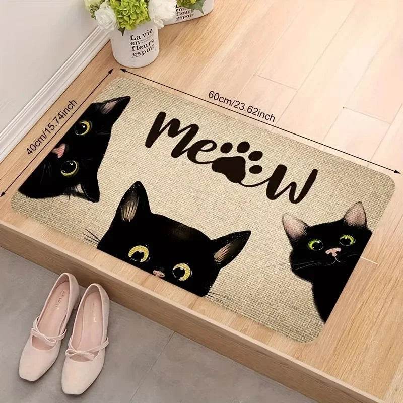 VIKAMA Upgraded Material Black Cartoon Cat Moving Thickened Doormat Living Room Bedroom Kitchen Bathroom Carpet Home Decor - P12 Hub Europe