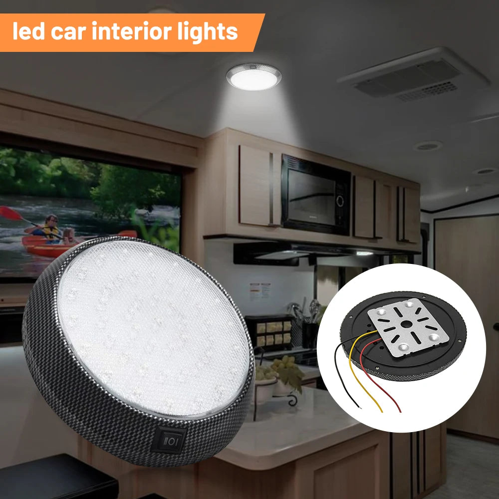 1x 12V 46 LED Caravan RV Round Ceiling Dome Lamp Car Roof Light Interior Light On Off Switch for Camper Van Motorhome Boat Lamp