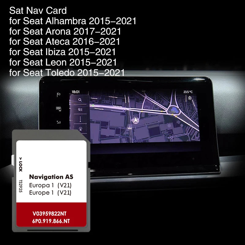 AS V21 Suitable for Seat Accessories GPS Navigation 32GB Memory SD Card Map Coverage Europe England Switzland Netherlands Spain