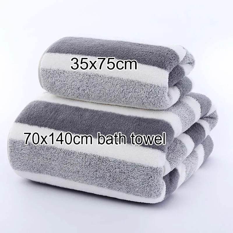 1 pcs Striped Face Towel 35x75cm For Bathroom Or Soft And Absorbent Quick-Drying Experience Microfiber Bath Towel 70x140cm - P12 Hub Europe