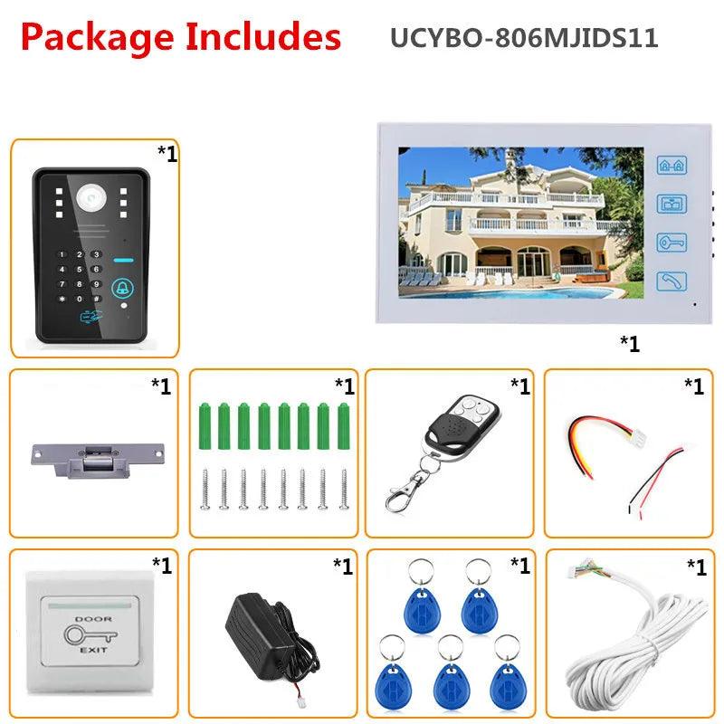 Video Intercom Kit 7"RFID, Password, Remote Unlock, Electric Lock - P12 Hub Europe