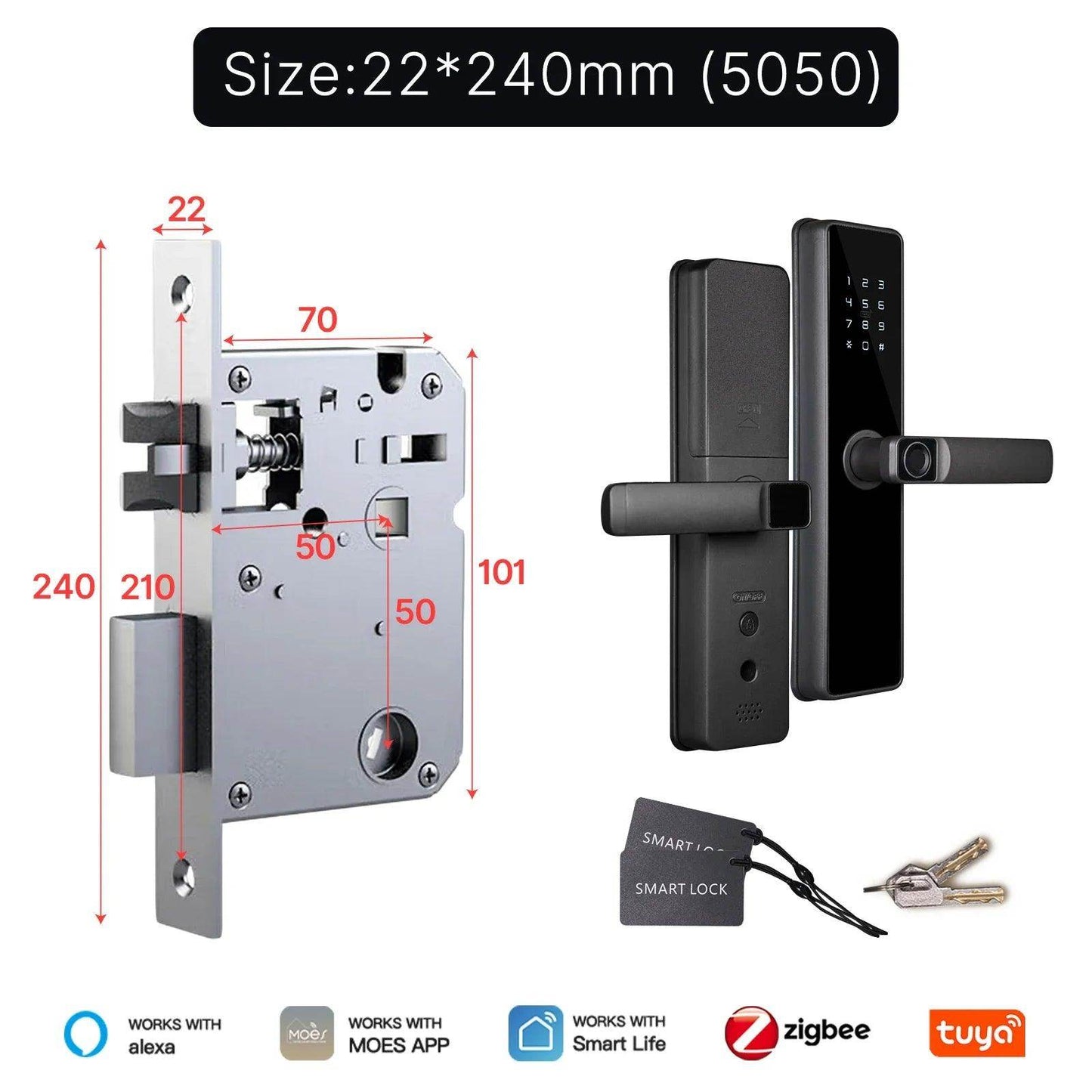 Smart Door Lock | Fingerprint, Code, Card, Alexa, 35-60mm - P12 Hub Europe