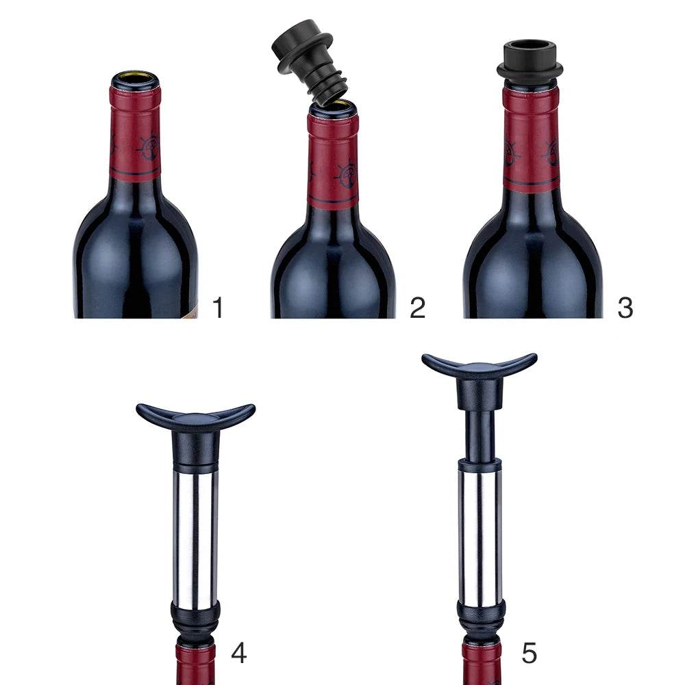 WOTOR Advanced Wine Stoppers Stainless Steel Manual Vacuum Pump Wine Saver Reusable Wine Bottle Stopper Sealer Keep Wine Fresh - P12 Hub Europe