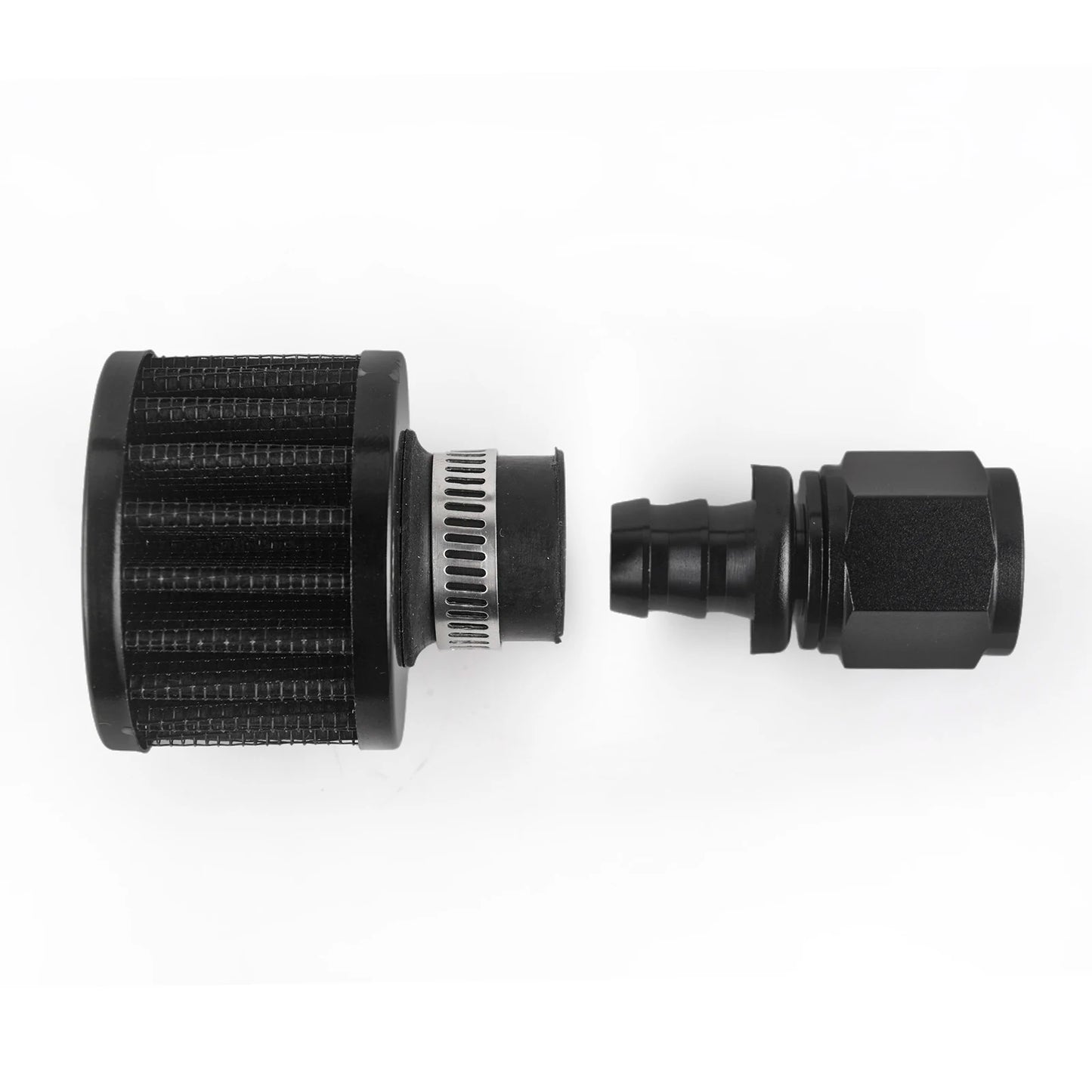 Universal 15mm Small Motorcycle Cold Air Intake Filter Kit Crank Case Vent Cover Breather with Push on Hose Ends Straight AN10