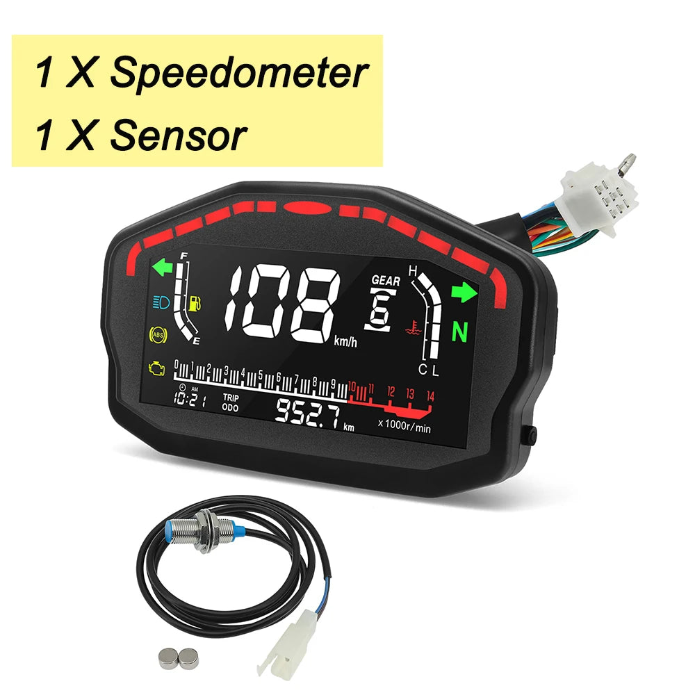 for1, 2,4 Cylinders Motorcycle Digital Board Dash Universal Motorbike Speedometer 0-14000r/min Odometer Gauge Gear Adjustable