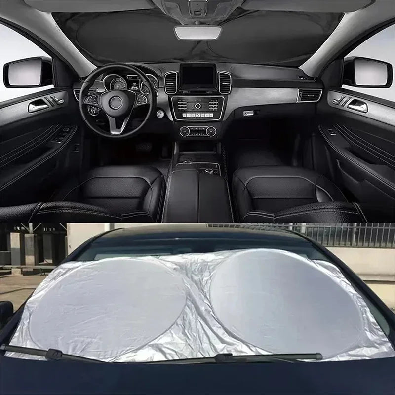 Silver Coated Double Circle Car Sunshade Summer Sunshade and Sunscreen Cloth Universal Foldable Storage for Car Front Windshie