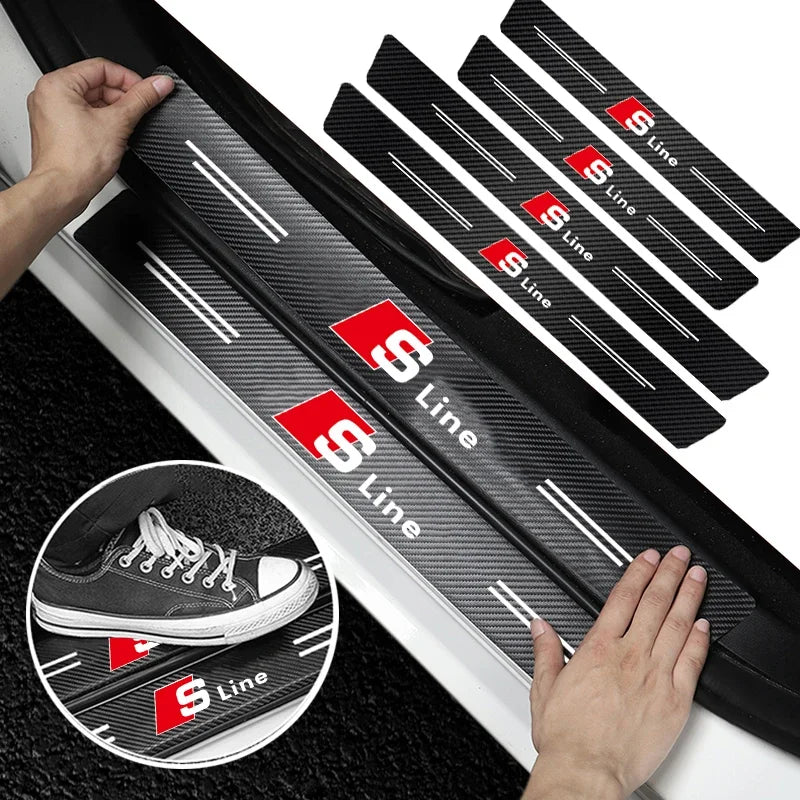 1/4/5Pcs Car Door Sill Scuff Plate Decor Carbon Fiber Stickers For Audi Sline A3 A1 A4 B8 B7 A6 C7 A5 A7 A8 B9 B6 C6 Q2 Q3 Q5 Q7