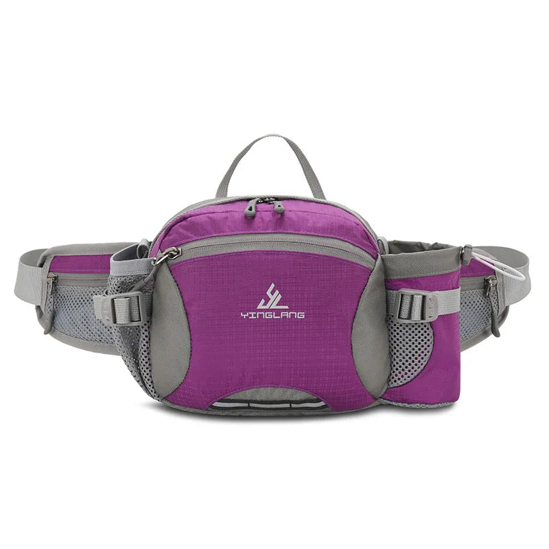 Nylon Waterproof Waist Bag with Bottle Holder Shoulder Crossbody Bag Outdoor Sports Hiking Running Cycling Bag for Man Women