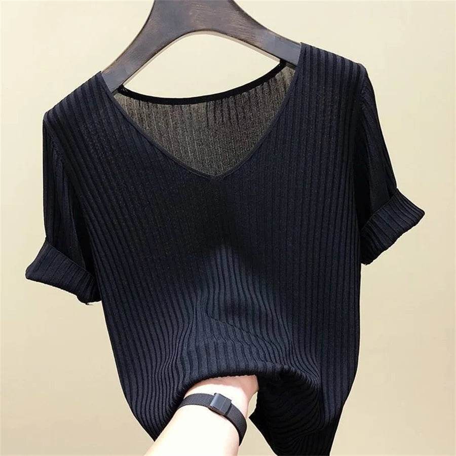Summer Women's Knitted V-Neck Blouse - P12 Hub Europe