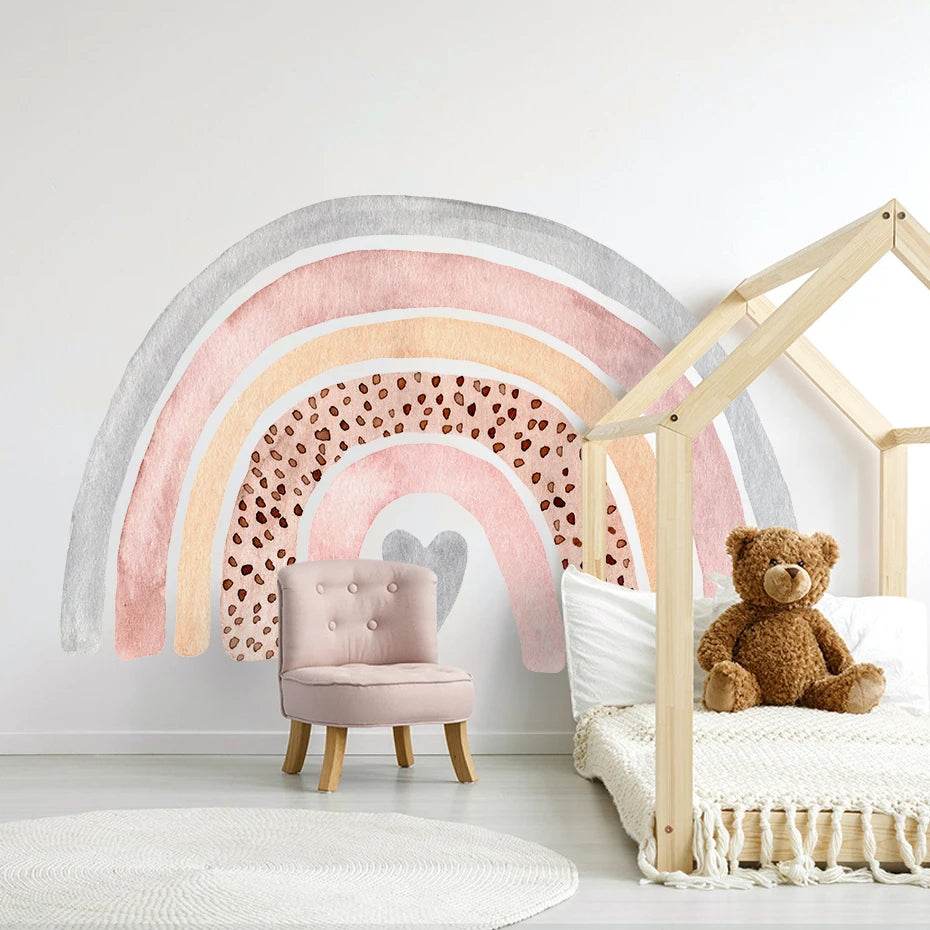 Boho Large Rainbow Beige Pink Watercolor Wall Sticker Vinyl DIY Removable Wall Decals Nursery Girls Room Playroom Home Decor - P12 Hub Europe