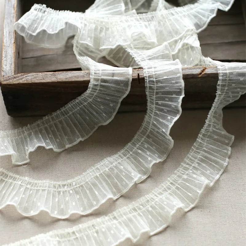 2024 Folds Ruffled Spotted Lace DIY Children's Dress Skirt Cuffs Hem Sewing Decoration Home Textile Pillow Storage Basket Trim - P12 Hub Europe