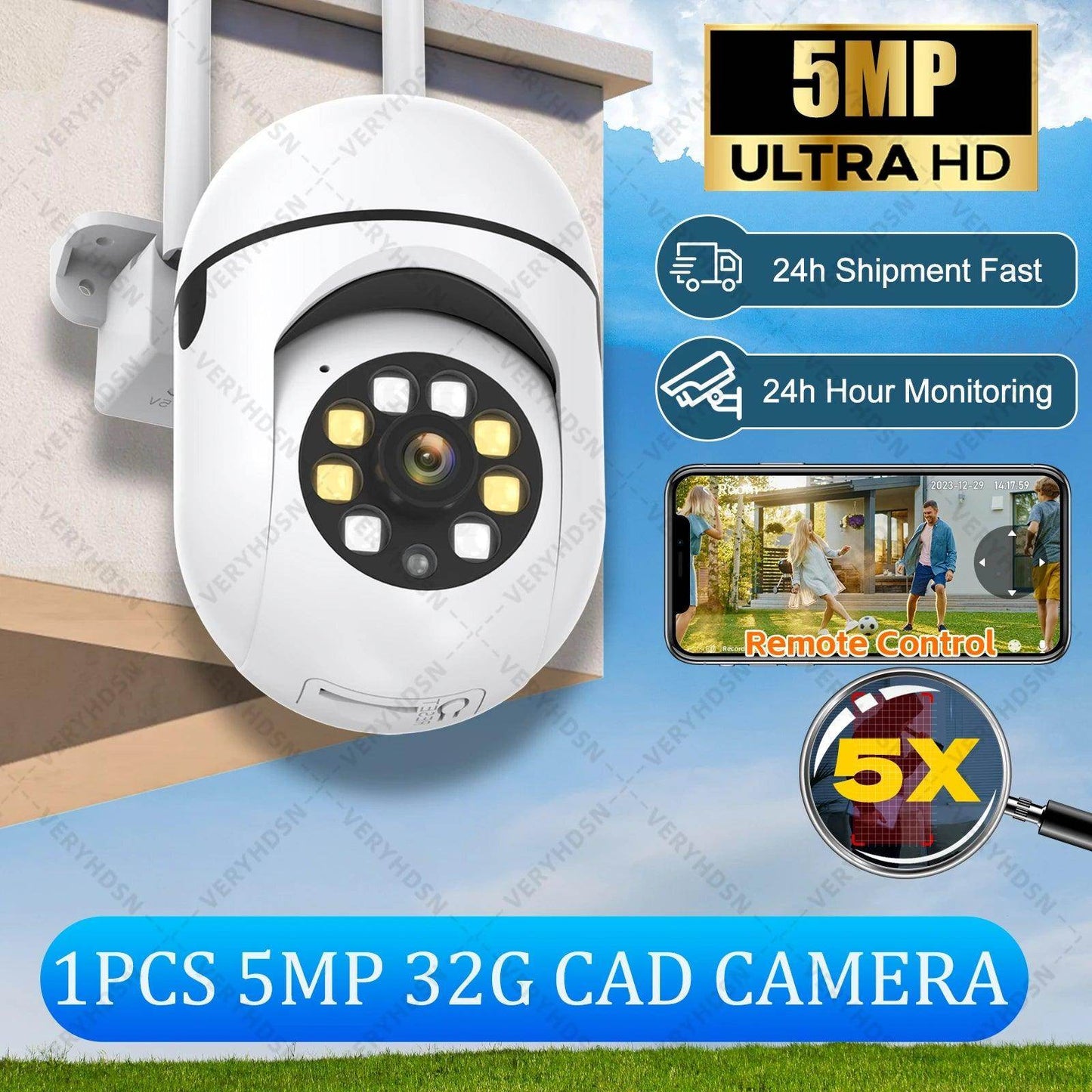 Outdoor Camera 5MP PTZ WiFi 4X Zoom, AI Track, 2-Way Audi - P12 Hub Europe