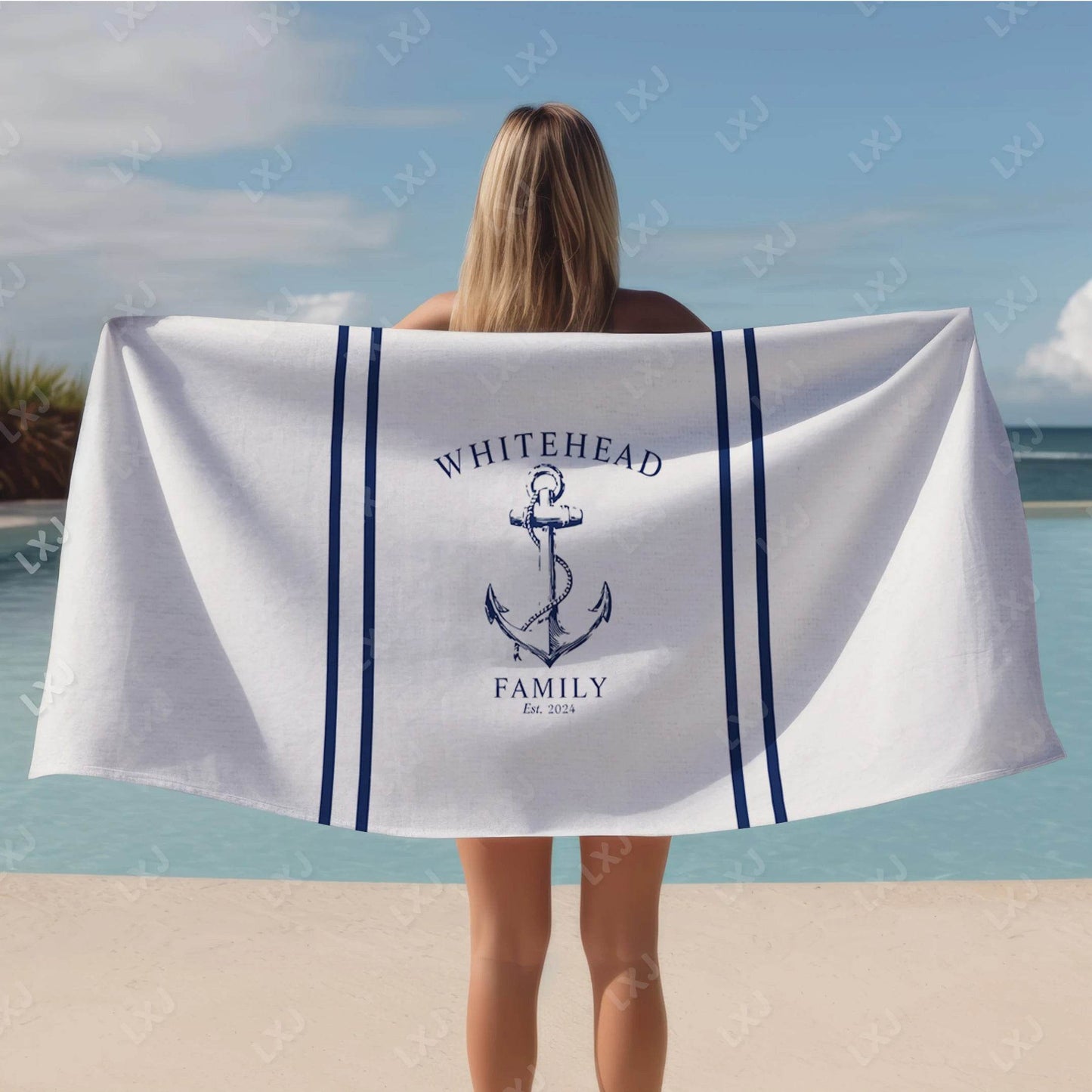 Personalized Custom Boat Name Beach Towel Nautical Striped Bath Towel for Adults Soft Quick Dry Perfect for Travel and Pool - P12 Hub Europe