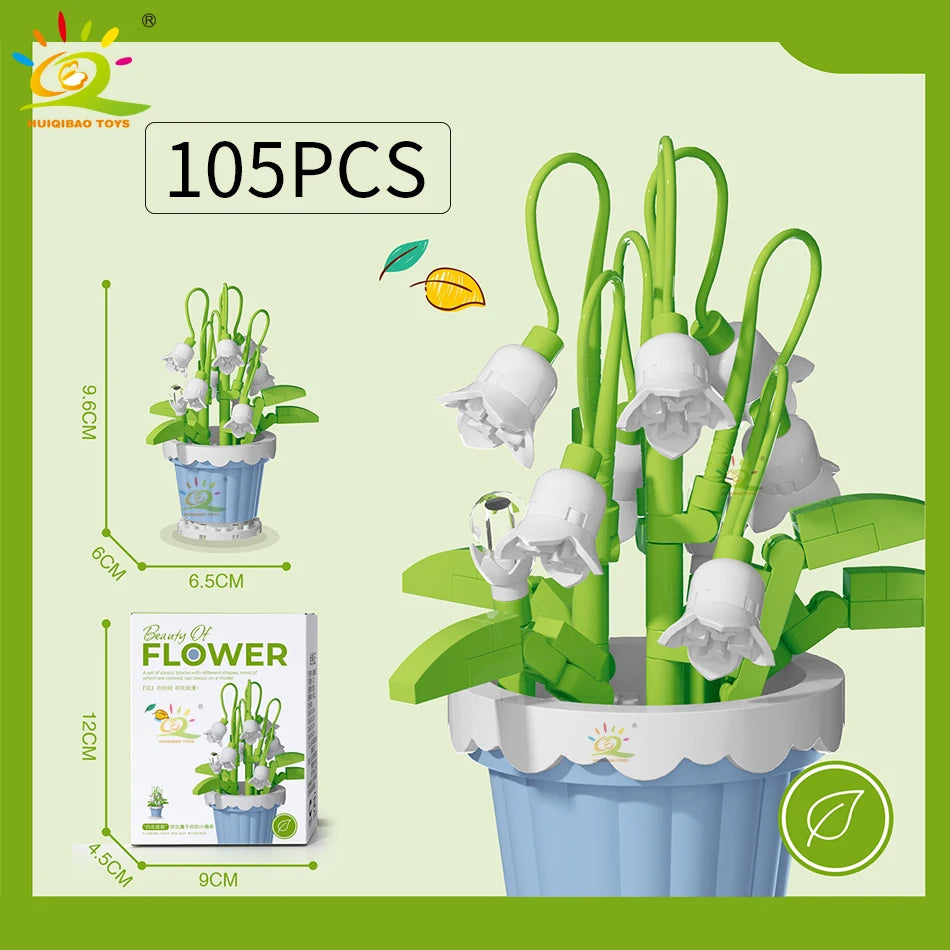 HUIQIBAO MOC Eternal Bouquet Micro Building Blocks Flower Model DIY Home Desk Plant Decoration Assemble Brick Toy For Children