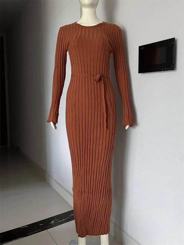 Knit Lace-Up Maxi Dress Autumn High Waist - P12 Hub Europe