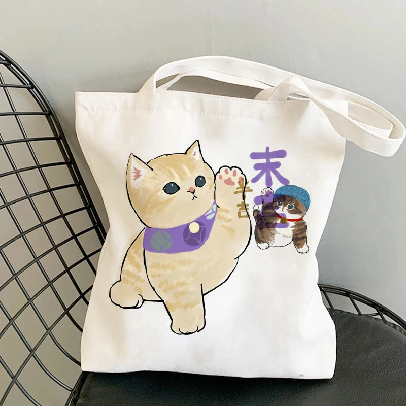 Kawaii Cats Cartoon Manga Tote Bag Beach Bag Shopper Bags Handbags Canvas Shoulder Bags Woman Shopping Bags High Capacity