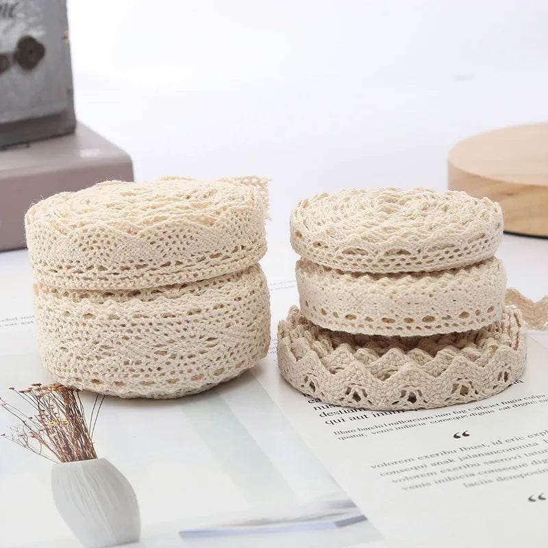 5M Cotton Lace Trim Sewing Crochet Lace Ribbon Beige Trim Lace Ribbon DIY Wedding Party Christmas Gift Decor Sewing Craft Supply - P12 Hub Europe