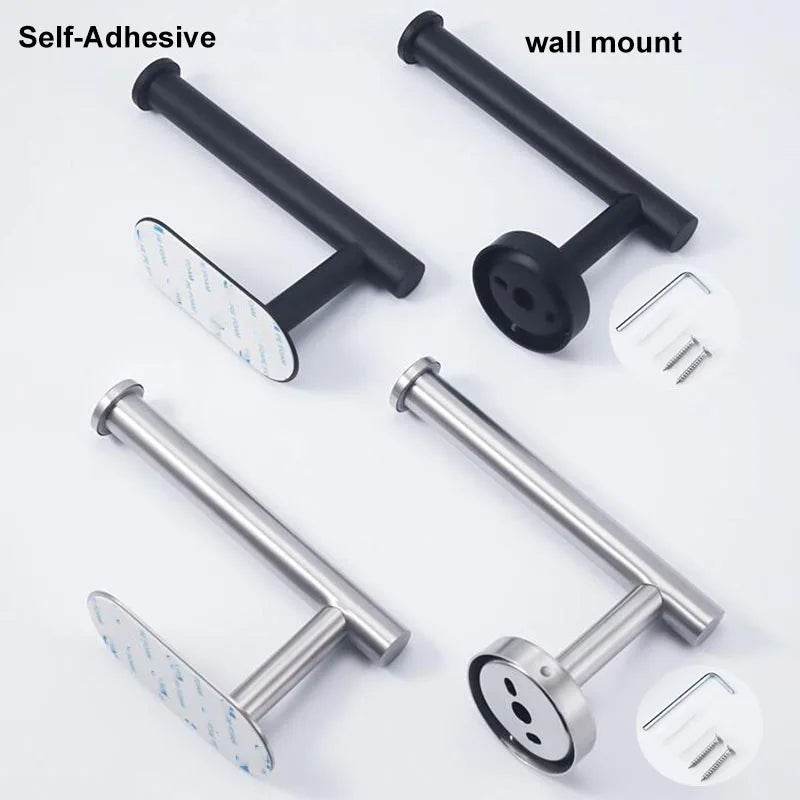 black Toilet Roll Paper Towel Toilet wall Holder Stainless Steel Organizers holder bathroom Self Adhesive Punch-Free Rack Tissue - P12 Hub Europe